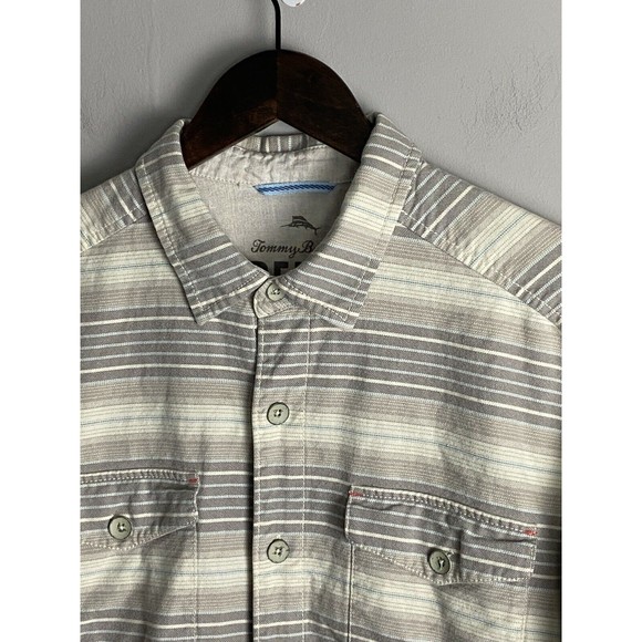 TOMMY BAHAMA RELAX Mens Beige Striped Button Up Long Sleeve Shirt Size M Island - Picture 3 of 12